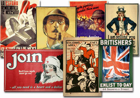 Persuasive images from WWI, WWII, Bolshevik Revolution, Spanish Civil War, 
