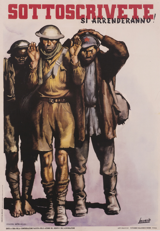 Three allied captured soldiers with hands up; gray, brown, red