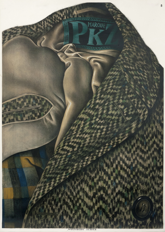 Wool coat with Pkz label; brown, green, yellow, grey