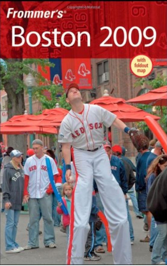 Red Sox player on cover of Frommer's Boston Guide 2009; red, white