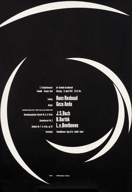 White curves circle central text; white, black