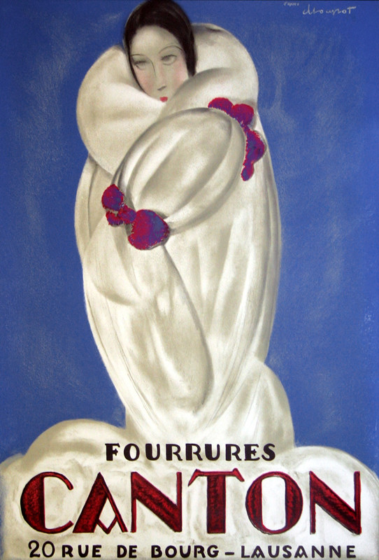 Lady in white fur coat; BLUE, PINK, WHITE, BLACK