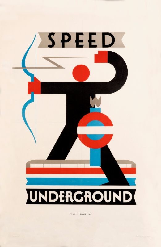 Schematic man draws bow and lightning bolt, train; red, black, blue, white