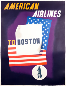 Abstract design with minuteman, swatches from American flag; red, blue, purple