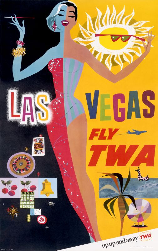 Glam woman by night and day, dressed for casino and for beach; black, yellow, red, blue