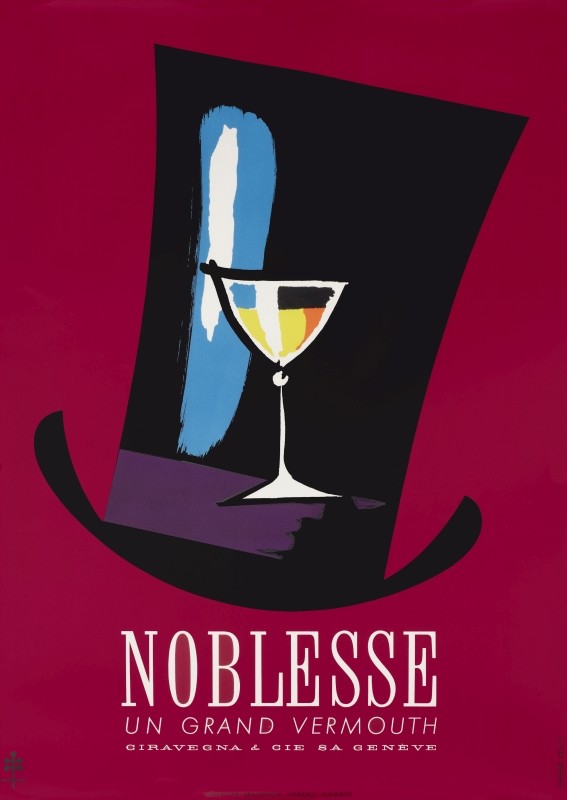 Tophat and martini glass; red, black and blue 