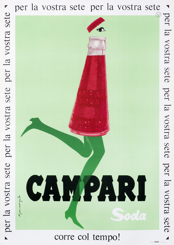 Woman's body in the shape of a bottle; pink, green, white, black