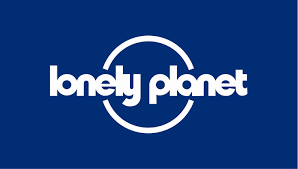 Circle Logo with Text for Lonely Planet; blue, white