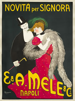 Man and woman in evening dress; red, yellow, black, green