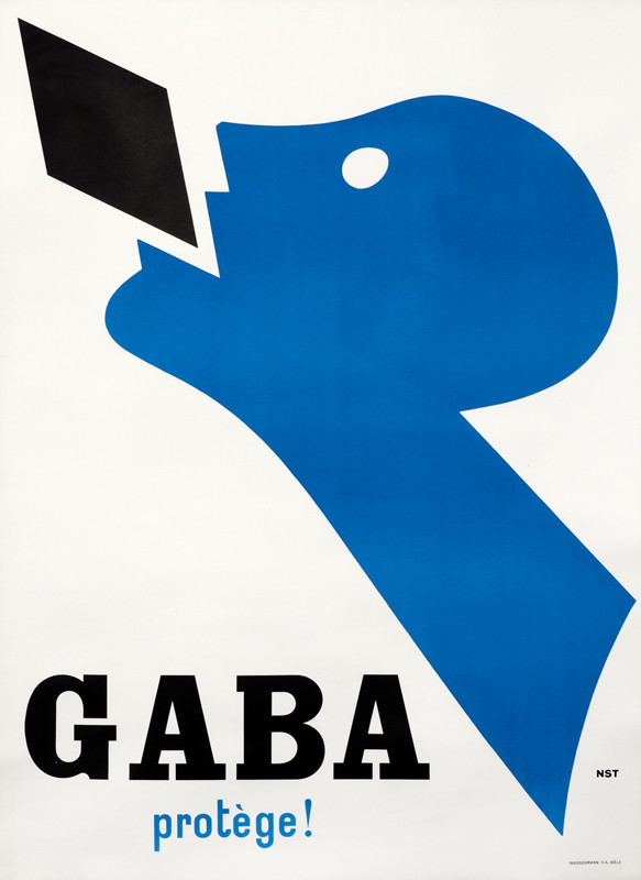 Abstract person puts cough drop in mouth; BLUE, BLACK, WHITE